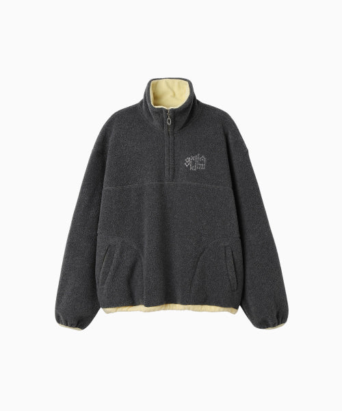 TWO TONE WARM FLEECE HALF ZIP PULLOVER - 2 COLORS CHARCOAL