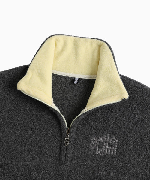 TWO TONE WARM FLEECE HALF ZIP PULLOVER - 2 COLORS CHARCOAL