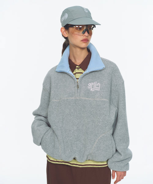 TWO TONE WARM FLEECE HALF ZIP PULLOVER - 2 COLORS MELANGE GREY