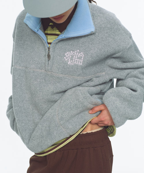 TWO TONE WARM FLEECE HALF ZIP PULLOVER - 2 COLORS MELANGE GREY