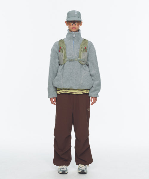 TWO TONE WARM FLEECE HALF ZIP PULLOVER - 2 COLORS MELANGE GREY