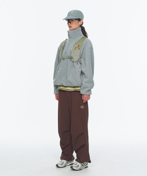 TWO TONE WARM FLEECE HALF ZIP PULLOVER - 2 COLORS MELANGE GREY