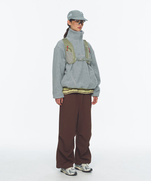 TWO TONE WARM FLEECE HALF ZIP PULLOVER - 2 COLORS MELANGE GREY
