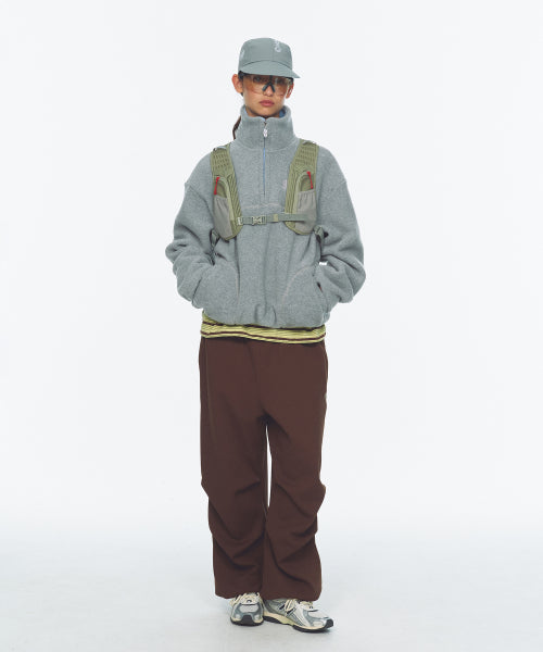 TWO TONE WARM FLEECE HALF ZIP PULLOVER - 2 COLORS MELANGE GREY