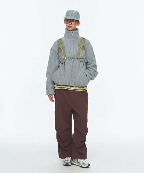 TWO TONE WARM FLEECE HALF ZIP PULLOVER - 2 COLORS MELANGE GREY