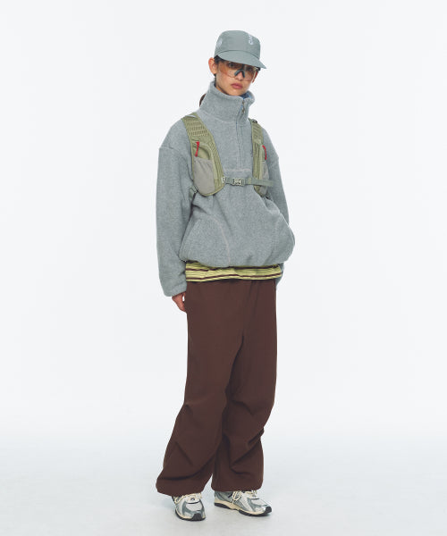 TWO TONE WARM FLEECE HALF ZIP PULLOVER - 2 COLORS MELANGE GREY