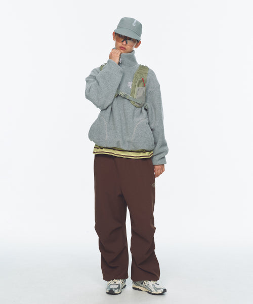 TWO TONE WARM FLEECE HALF ZIP PULLOVER - 2 COLORS MELANGE GREY