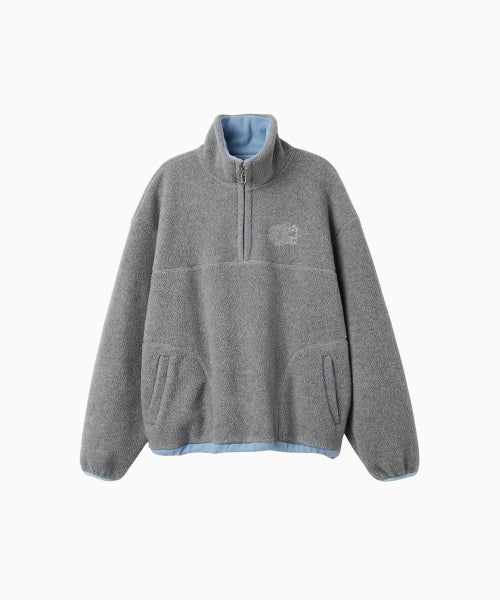 TWO TONE WARM FLEECE HALF ZIP PULLOVER - 2 COLORS MELANGE GREY