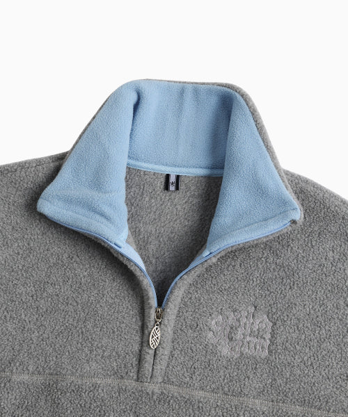 TWO TONE WARM FLEECE HALF ZIP PULLOVER - 2 COLORS MELANGE GREY
