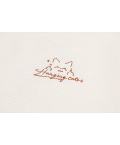 HANGING CATS EMBROIDERY HOODIE - 2 COLORS CREAM
