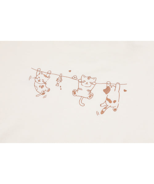 HANGING CATS EMBROIDERY HOODIE - 2 COLORS CREAM