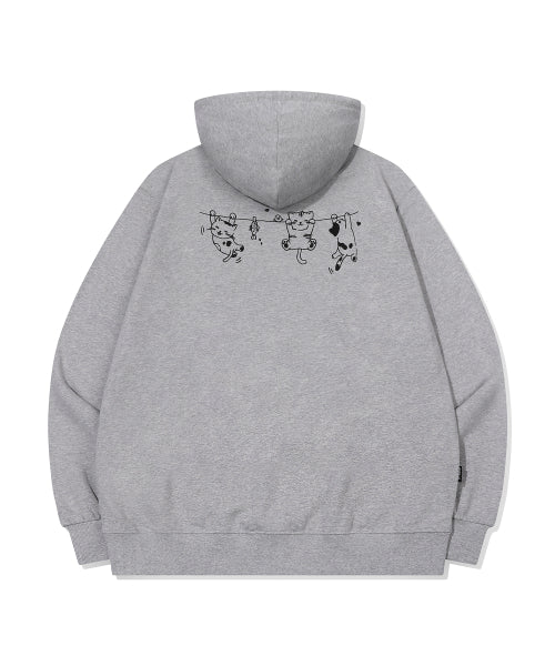 HANGING CATS EMBROIDERY HOODIE - 2 COLORS GREY