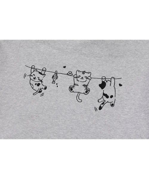 HANGING CATS EMBROIDERY HOODIE - 2 COLORS GREY