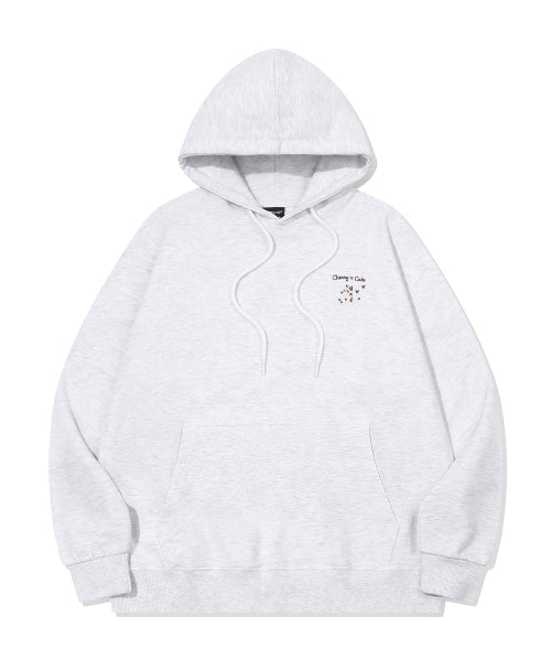 CHERRY CAKE EMBROIDERY HOODIE - 2 COLORS MELANGE WHITE