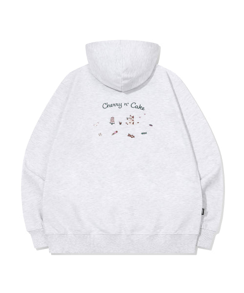 CHERRY CAKE EMBROIDERY HOODIE - 2 COLORS MELANGE WHITE