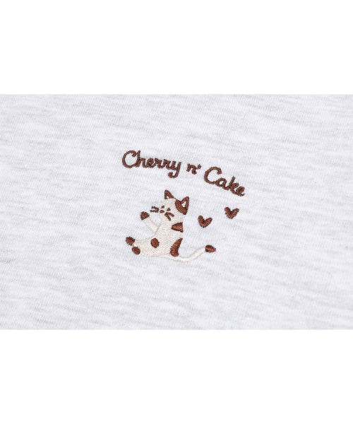 CHERRY CAKE EMBROIDERY HOODIE - 2 COLORS MELANGE WHITE