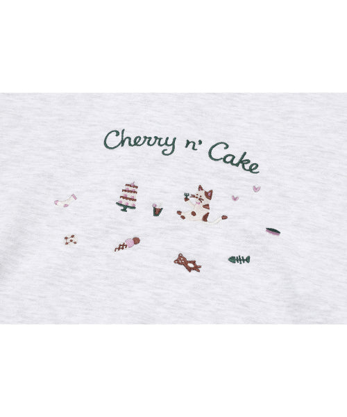 CHERRY CAKE EMBROIDERY HOODIE - 2 COLORS MELANGE WHITE