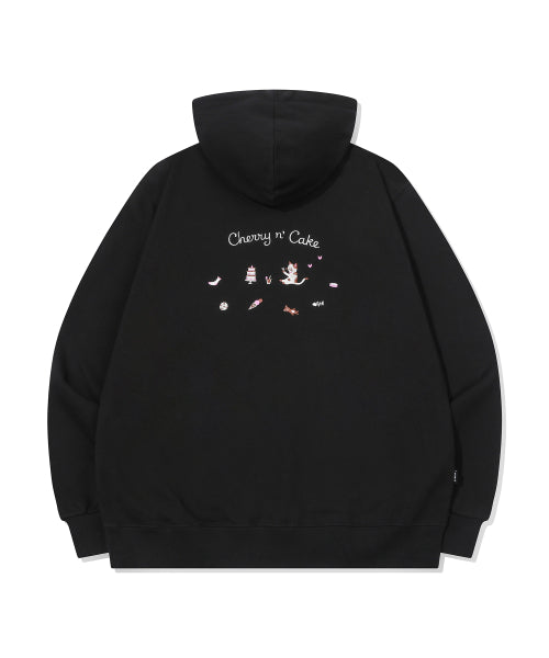 CHERRY CAKE EMBROIDERY HOODIE - 2 COLORS BLACK