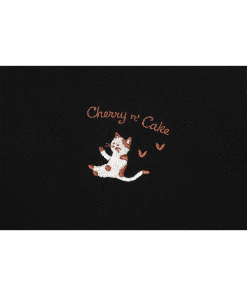 CHERRY CAKE EMBROIDERY HOODIE - 2 COLORS BLACK