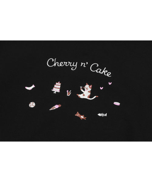 CHERRY CAKE EMBROIDERY HOODIE - 2 COLORS BLACK