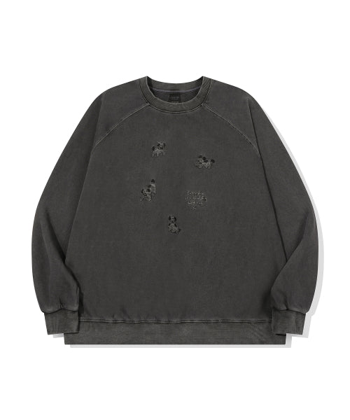 HAPPY PUPPY PATCH PIGMENT RAGLAN SWEATSHIRT - 2 COLORS SMOKE BLACK