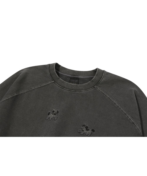 HAPPY PUPPY PATCH PIGMENT RAGLAN SWEATSHIRT - 2 COLORS SMOKE BLACK