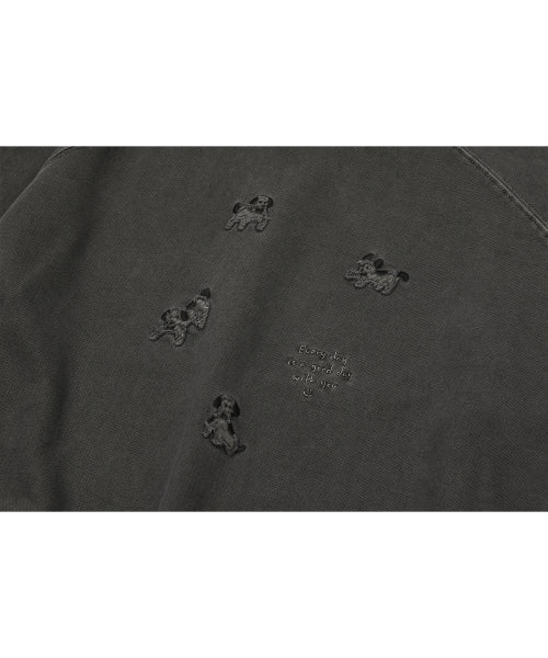 HAPPY PUPPY PATCH PIGMENT RAGLAN SWEATSHIRT - 2 COLORS SMOKE BLACK