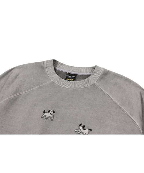 HAPPY PUPPY PATCH PIGMENT RAGLAN SWEATSHIRT - 2 COLORS GHOST GREY