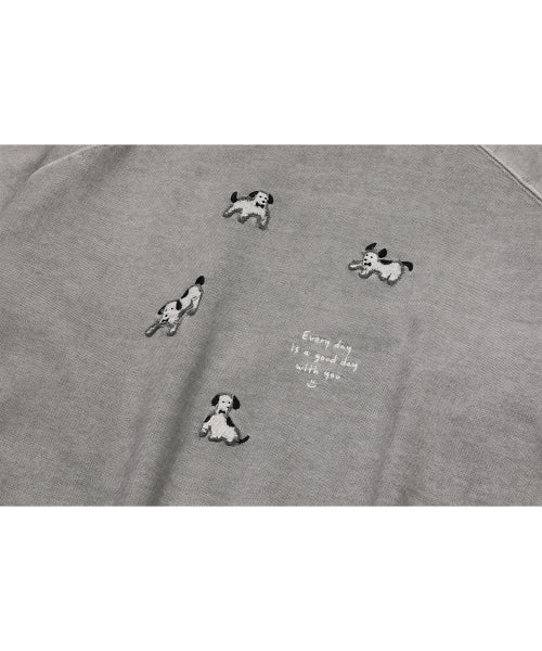HAPPY PUPPY PATCH PIGMENT RAGLAN SWEATSHIRT - 2 COLORS GHOST GREY