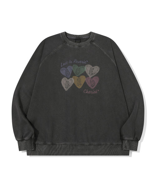 CHERRY HEART RAGLAN PIGMENT SWEATSHIRT - 2 COLORS SMOKE BLACK