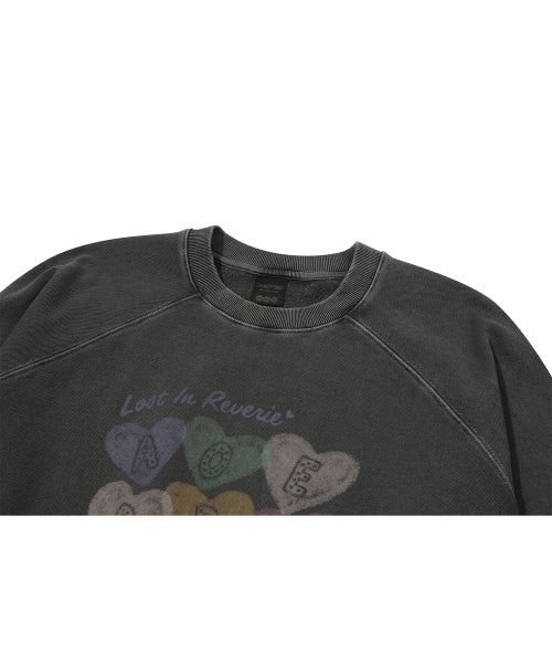 CHERRY HEART RAGLAN PIGMENT SWEATSHIRT - 2 COLORS SMOKE BLACK