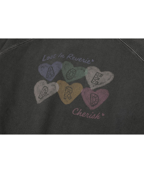 CHERRY HEART RAGLAN PIGMENT SWEATSHIRT - 2 COLORS SMOKE BLACK