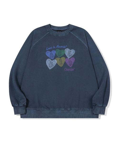 CHERRY HEART RAGLAN PIGMENT SWEATSHIRT - 2 COLORS BLUE