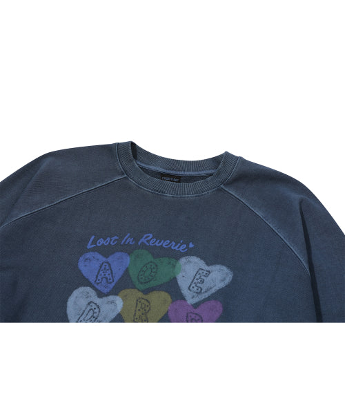 CHERRY HEART RAGLAN PIGMENT SWEATSHIRT - 2 COLORS BLUE