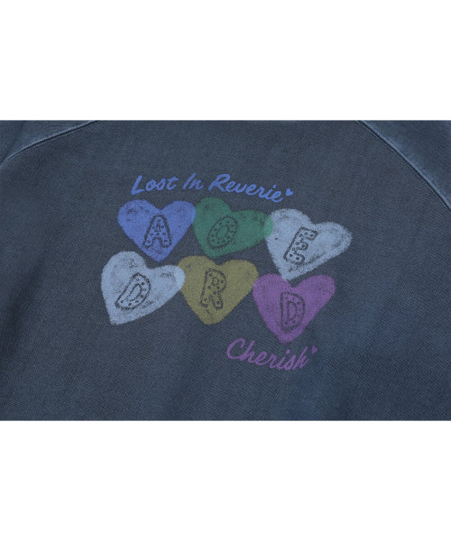 CHERRY HEART RAGLAN PIGMENT SWEATSHIRT - 2 COLORS BLUE