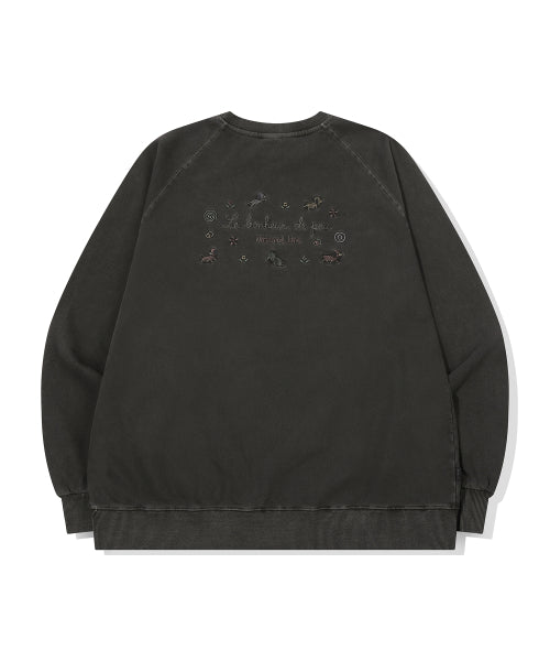 BONHEUR PUPPY PIGMENT RAGLAN SWEATSHIRT - 3 COLORS SMOKE BLACK