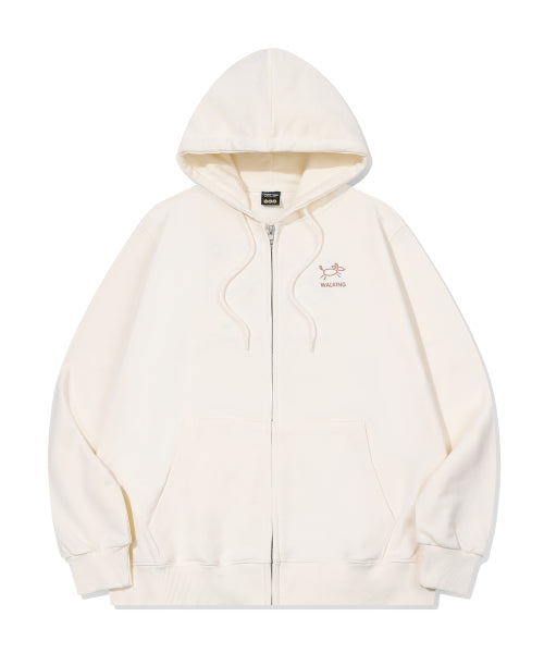 LINE WORK EMBROIDERY HOODIE ZIP-UP - 3 COLORS CREAM