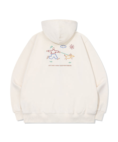 LINE WORK EMBROIDERY HOODIE ZIP-UP - 3 COLORS CREAM
