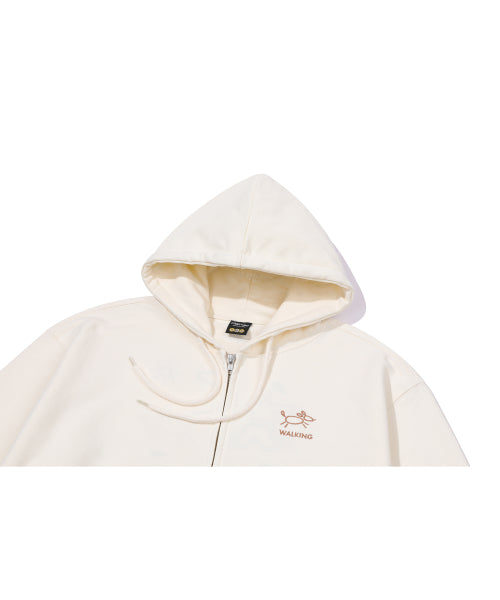 LINE WORK EMBROIDERY HOODIE ZIP-UP - 3 COLORS CREAM