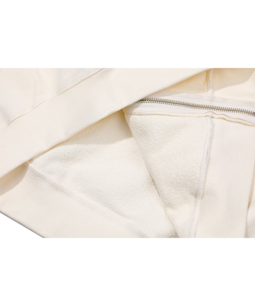 LINE WORK EMBROIDERY HOODIE ZIP-UP - 3 COLORS CREAM