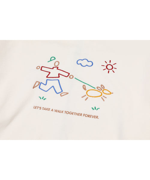 LINE WORK EMBROIDERY HOODIE ZIP-UP - 3 COLORS CREAM