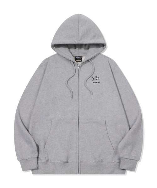 LINE WORK EMBROIDERY HOODIE ZIP-UP - 3 COLORS GREY