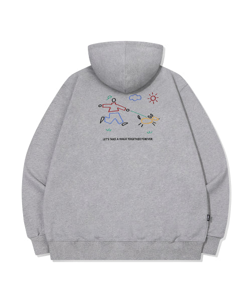 LINE WORK EMBROIDERY HOODIE ZIP-UP - 3 COLORS GREY