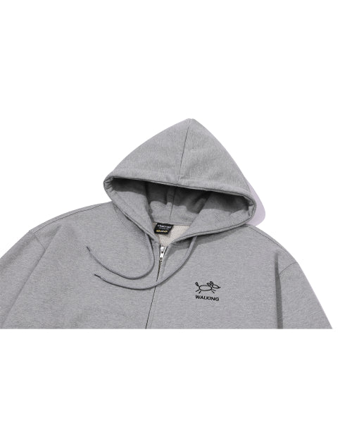 LINE WORK EMBROIDERY HOODIE ZIP-UP - 3 COLORS GREY