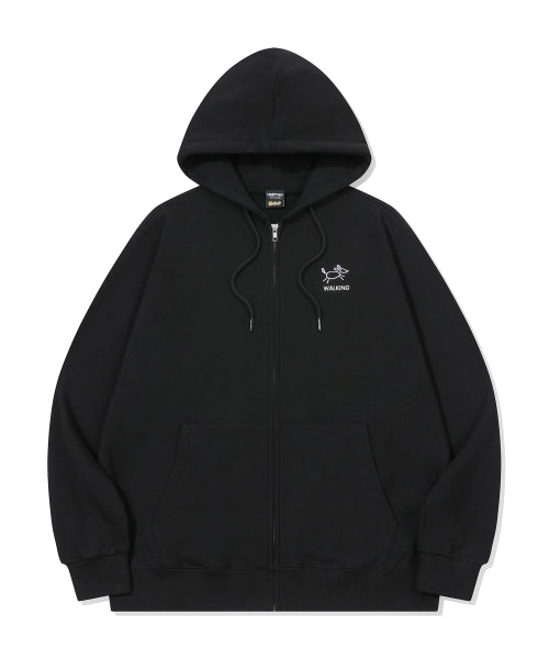LINE WORK EMBROIDERY HOODIE ZIP-UP - 3 COLORS BLACK