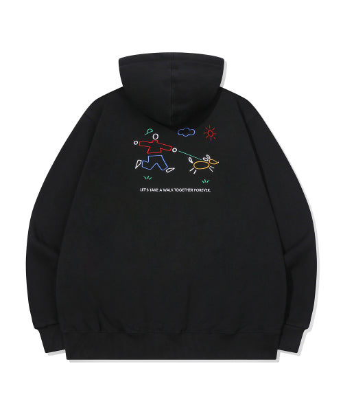 LINE WORK EMBROIDERY HOODIE ZIP-UP - 3 COLORS BLACK