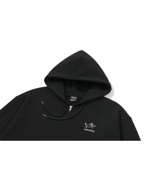 LINE WORK EMBROIDERY HOODIE ZIP-UP - 3 COLORS BLACK
