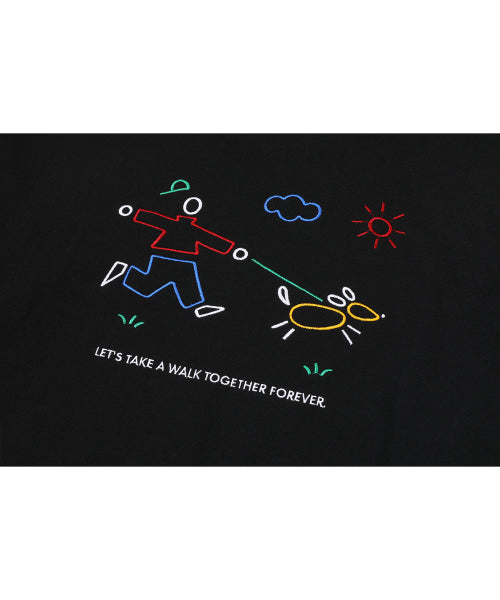 LINE WORK EMBROIDERY HOODIE ZIP-UP - 3 COLORS BLACK