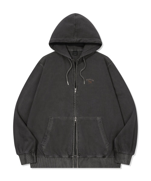 2-WAY ARCADE CAT PIGMENT HOODIE ZIP-UP SMOKE BLACK