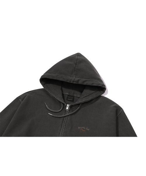 2-WAY ARCADE CAT PIGMENT HOODIE ZIP-UP SMOKE BLACK